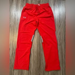 Under Armour Mens Red Lounge Gym Running Pants Ankle Zip Heat Gear Size L